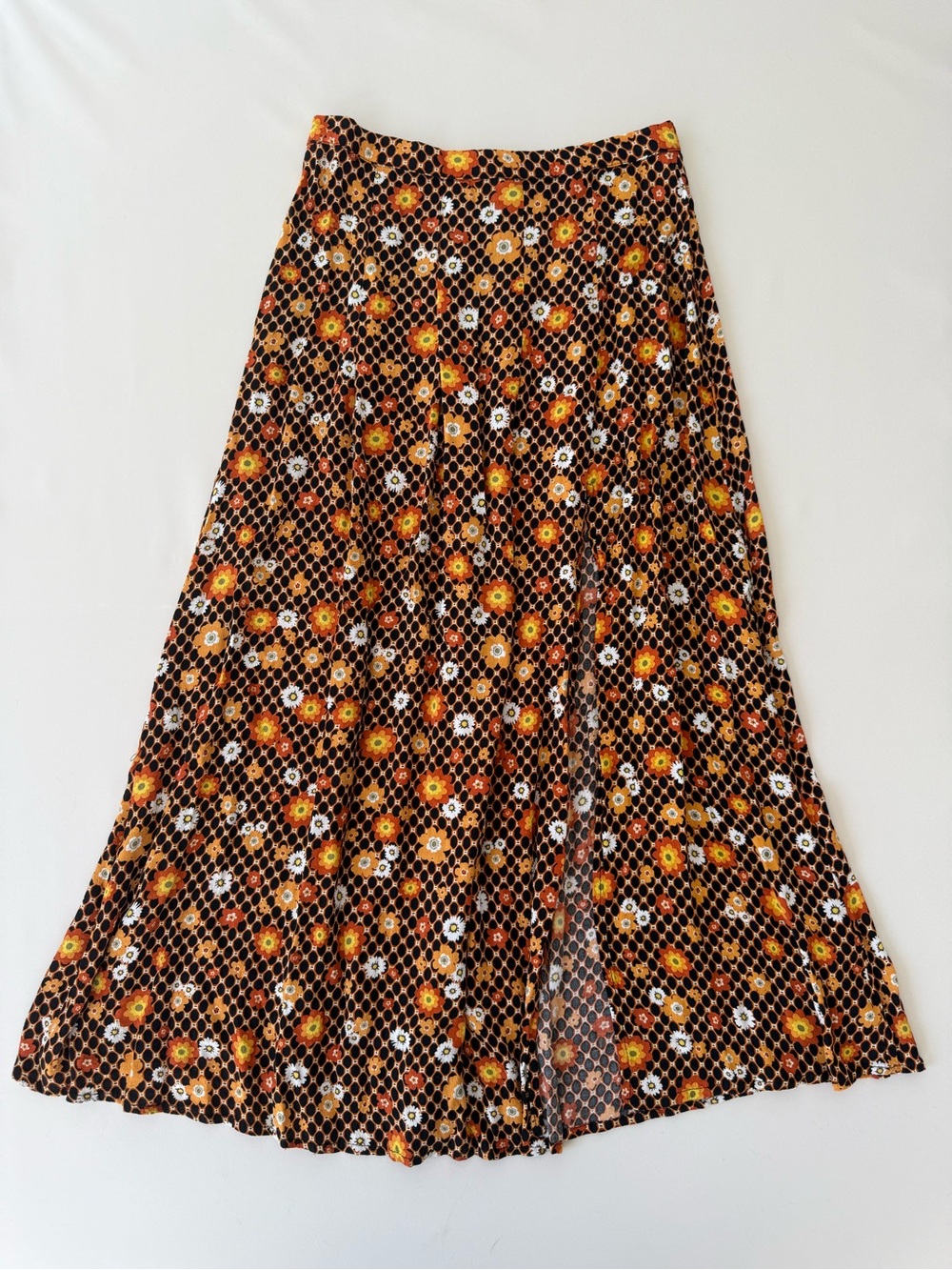 Olivaceous Black Orange Floral Maxi Skirt
